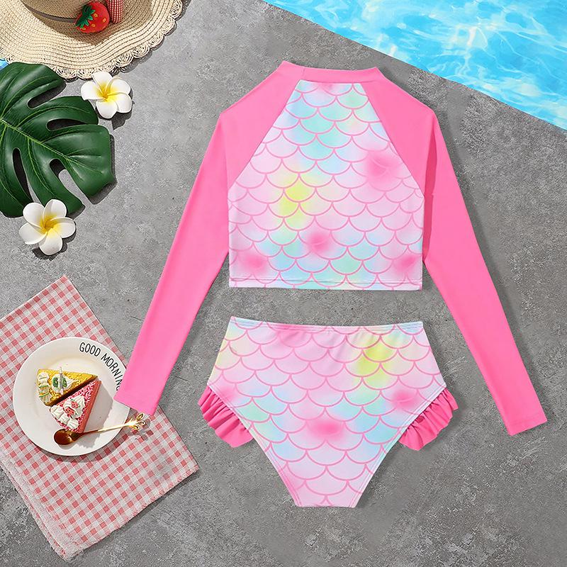 2025 New Style Girls' Long-Sleeve Mermaid Two-Piece Swimsuit