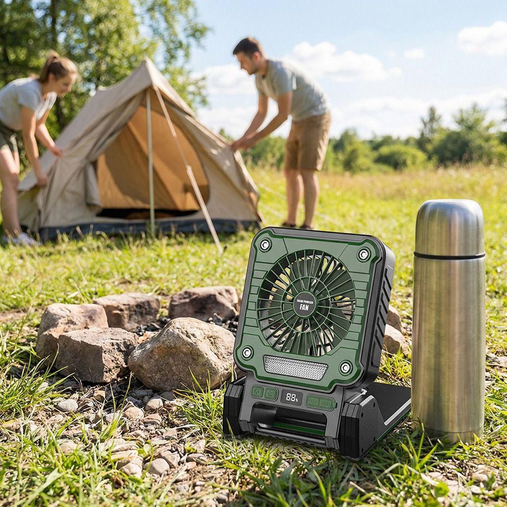 Folding Design Camping Fan Green/Orange Solar Electric Fan LED Camping Light  Car Camping