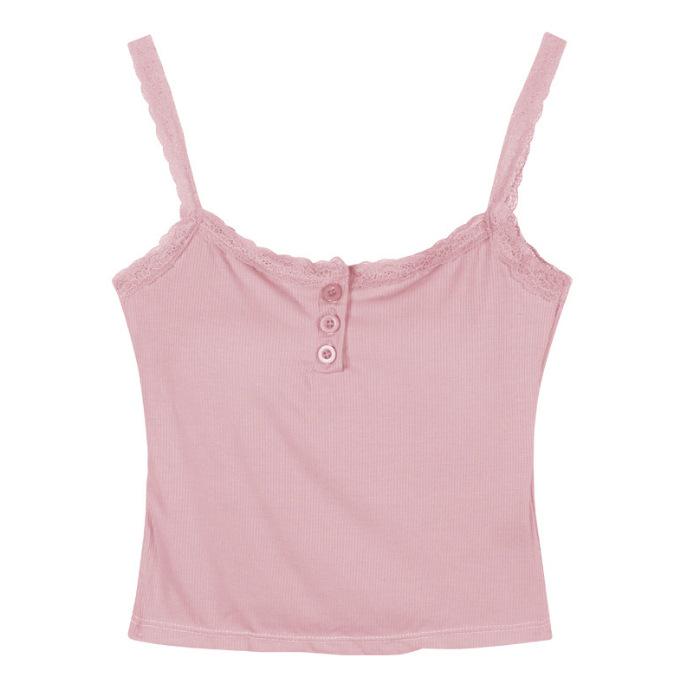 

Кружевной топ-майка для женщин - Летний сексуальный стиль горячей девушки с нагрудной подушечкой и облегающего кроя One Size