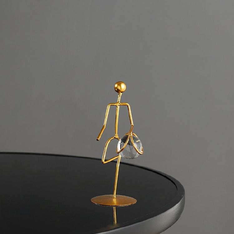 Athlete Crystal Ball Figurine Iron Gold Desktop Ornament Bedroom Living Room