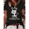 Cat & Letter Print T-Shirt, Short Sleeve Crew Neck Casual Top For Summer & Spring, Women's Clothing