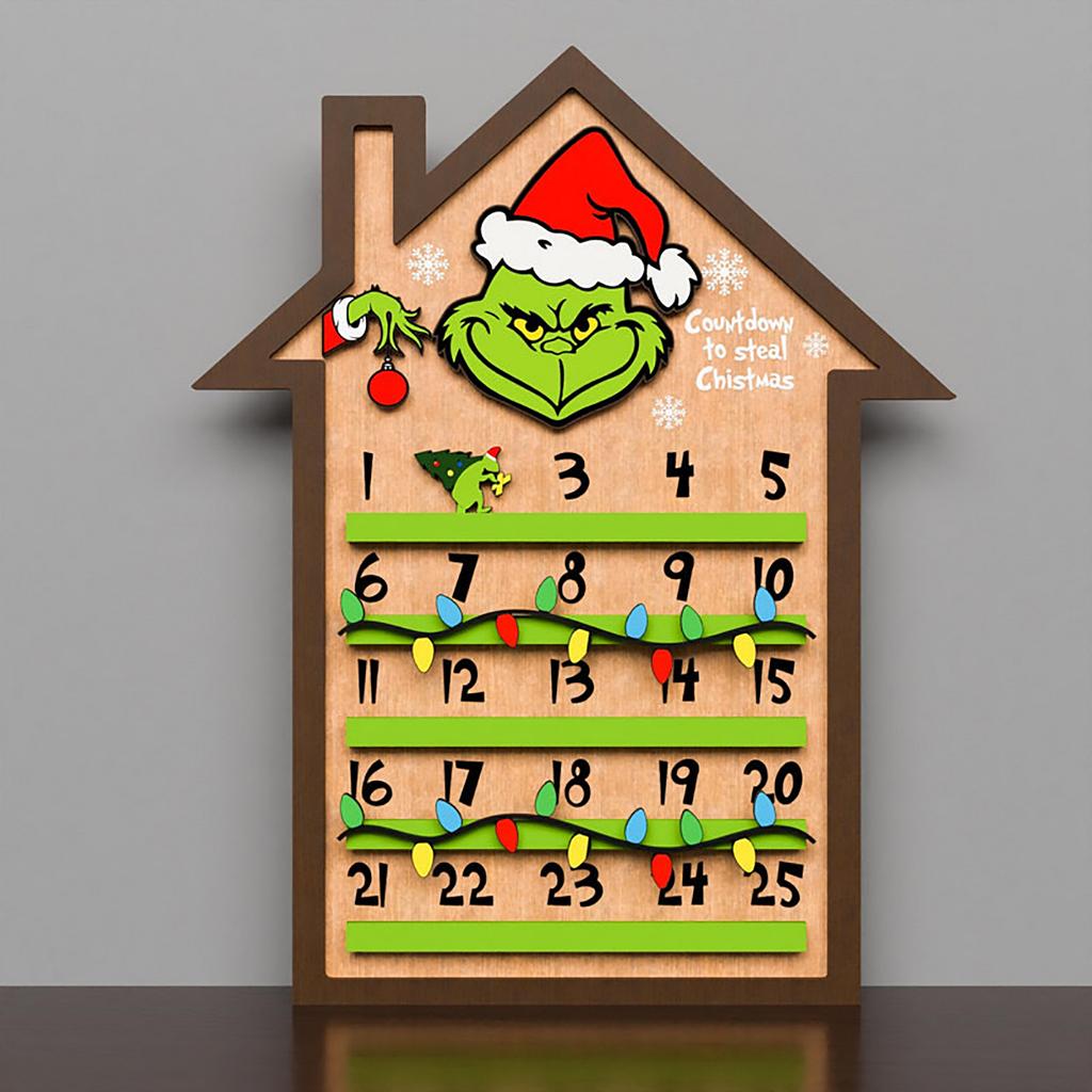 3D Christmas Countdown Calendar Wooden Wall Hanging Holiday Decoration Sign