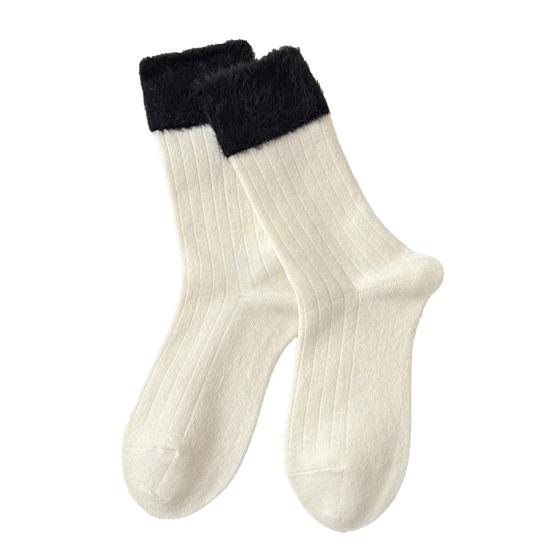 

Women Color-Block Boot Socks Thick Warm Casual Socks with Fuzzy Cuffs Winter белый