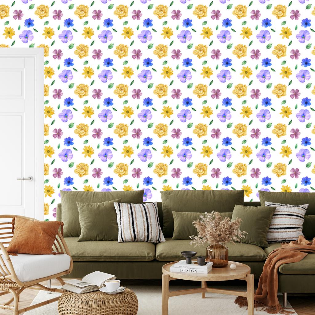 Wallpaper Flowers White and Cream for Living Room and Bedroom 50x1000