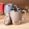 1Pcs Stainless Steel Mug with Rotating Lid 500ml (Blue/Khaki/Red) Stainless Steel Travel Cup with Lid, Shatterproof Mug with Handle, Stainless Steel