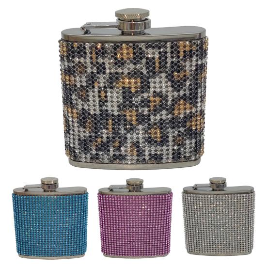 180ml Rhinestone Studded Hip Flask Leak-proof 304 Stainless Steel Reusable Anti-drop Wine Flask