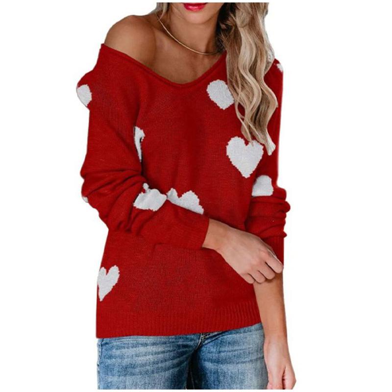 Женские свободные свитера с V-образным вырезом в форме сердца — фото 17