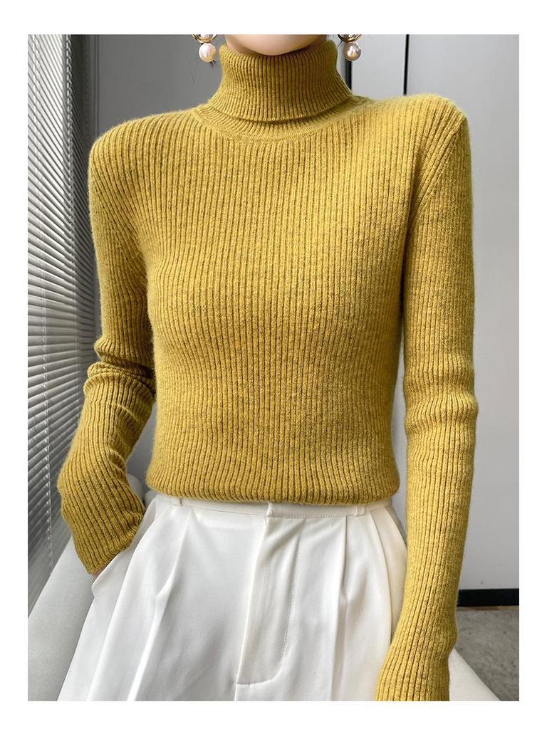 Women's Striped Turtleneck Sweater - High Neck, Long Sleeve Knit Top, Autumn/Winter Base Layer.