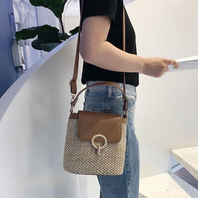 Small Straw Bucket Bags for Women Summer Crossbody Bags Lady Travel Purses and Handbags Female Shoul