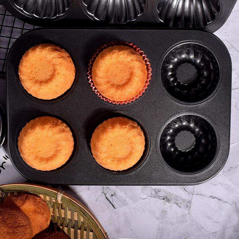 6 & 12 Holes Round and Heart Shape Cake Pan Cupcake Mold Nonstick Carbon Steel Baking Tray Set