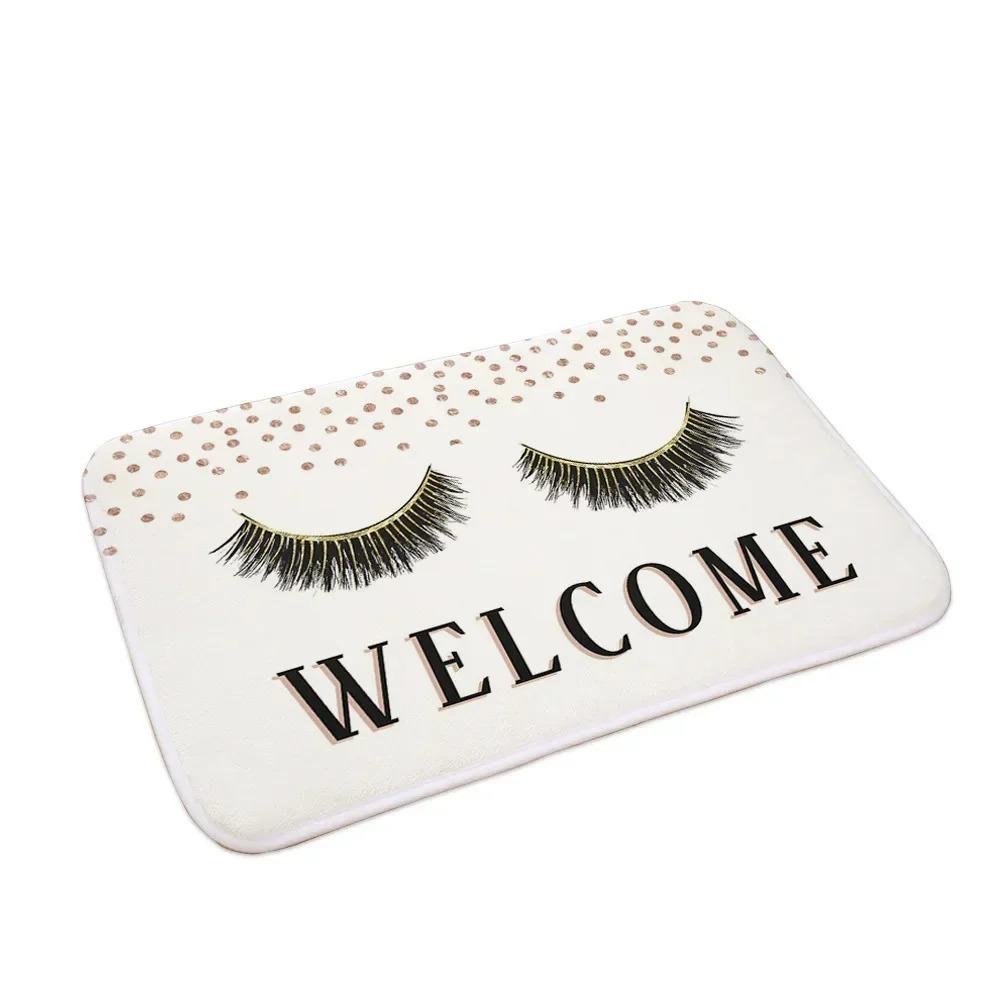 Glitter EyeLash Welcome Makeup Entrance Doormat Non Slip Rugs for Girls Bedroom Decor Home Carpets Living Room Kitchen Bath Mat