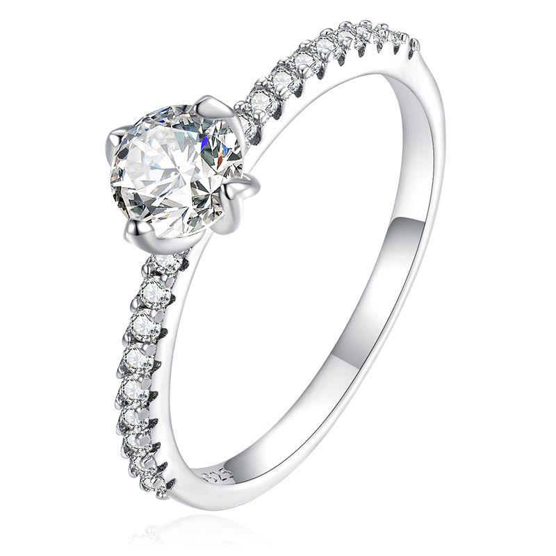 WOSTU Europäische 925er Sterling Silber Einfache Ringe Für Frauen Hochzeit Verlobung Herzringe Mit Zirkonia Originaler Damenschmuck