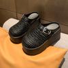 Fashion New Women's Platform Slip-On Sandals Thick Sole 8.5CM High Heels Summer Weave Leather Breathable Outdoor Walking Slippers