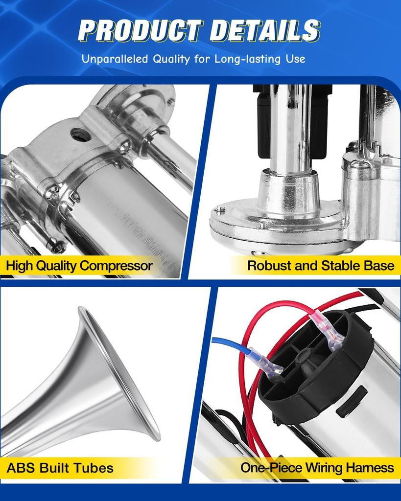 Electric Horn Trumpet Marine Chrome Fog Stainless Steel Boat Truck 12V 150DB Super Loud Train Horn For Motorcycle Car Boat Truck