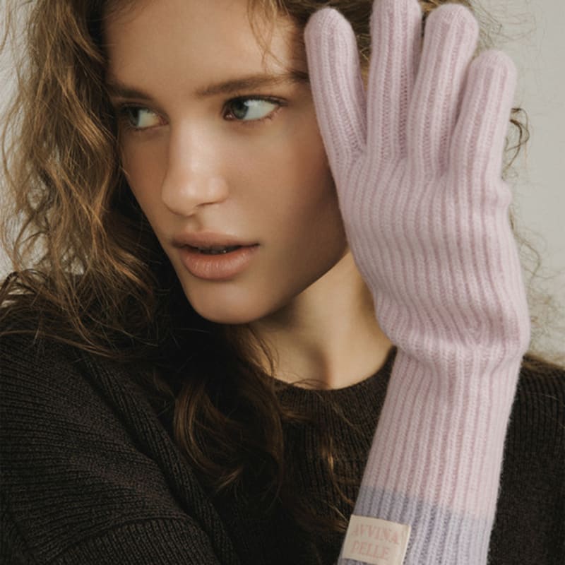 AVVINA PELLE Cashmere Blend Ribbed Knit Gloves (8colors)