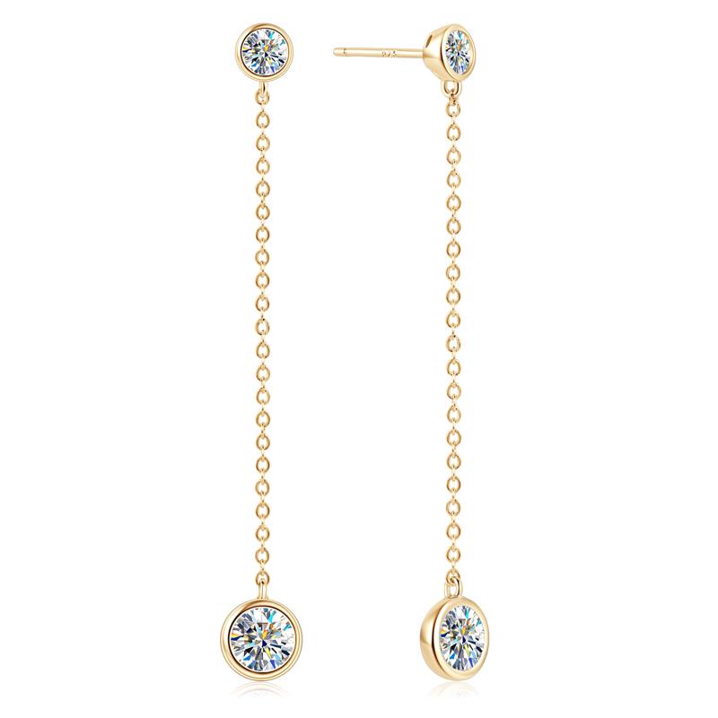 IOGOU Lange Quasten-Hängeohrringe 1,6 Karat gesamt Fass gefasster Moissanit für Damen Original 925 Sterling-Silber Mädchen Feiner Schmuck 14 Karat Gold