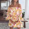 Women Floral Print Mini Dress Summer Sexy Off Shoulder Flare Sleeve Tunic Dress Female Casual Boho Beach Dress