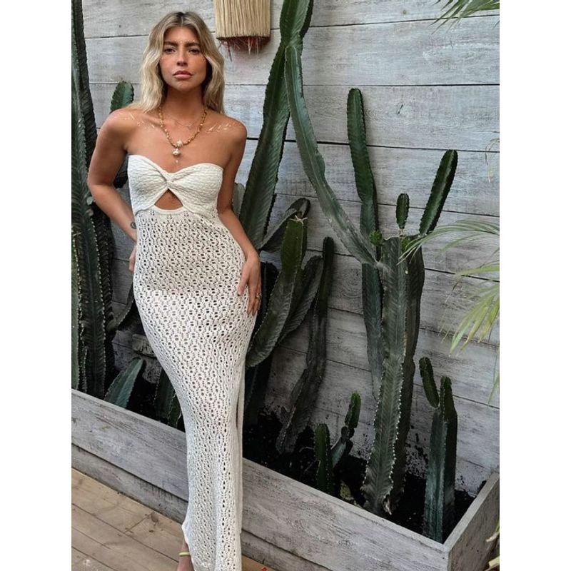 2024 Summer New Arrival Blogger Bra-Style Tube Top Opening Mesh Hollow out Knitting Elastic Hip Sexy Dress