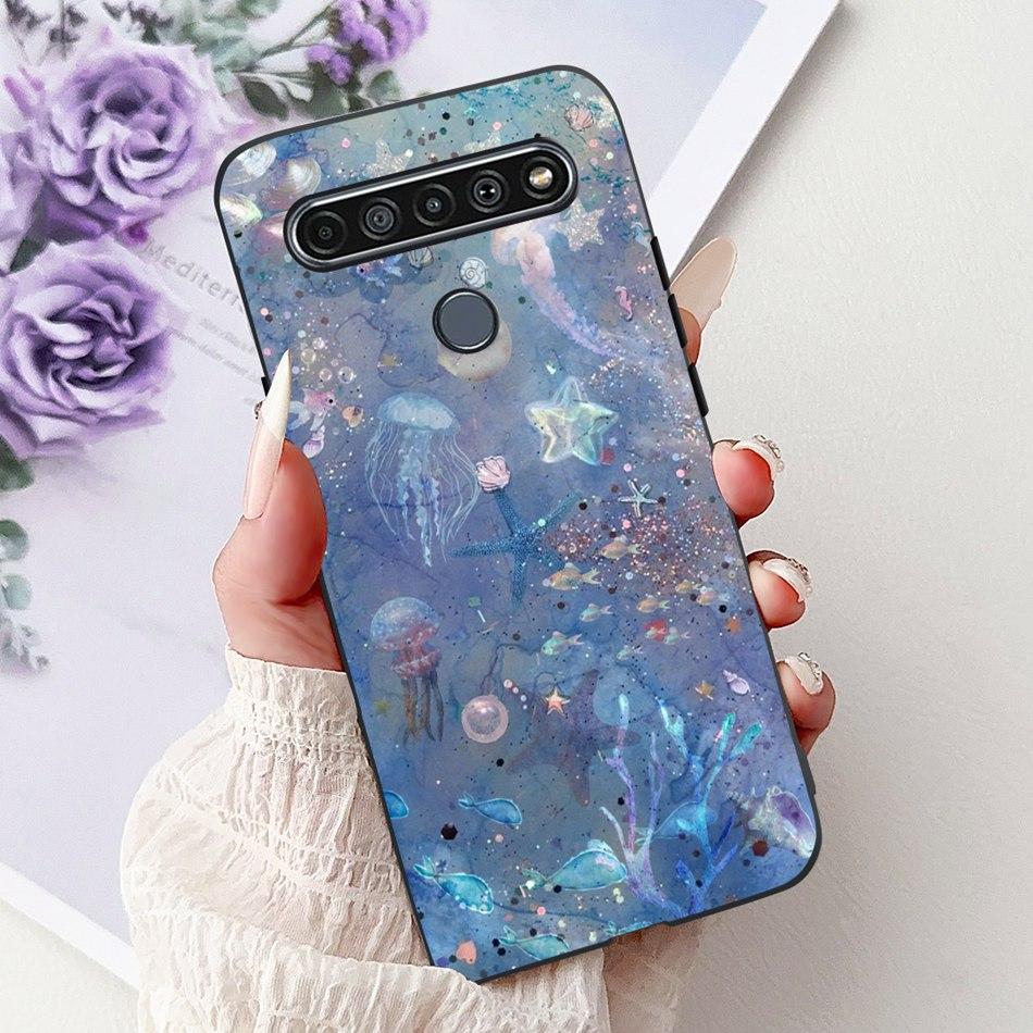 For LG K41S K51S 2020 Elegant Floral Cat Printed Phone Case For LG K41S K51S LM-K410 LM-K510 Black Silicone Soft Cases