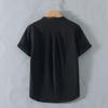 New Stand-up Collar Short-sleeved Cotton and Linen Shirt Men's Fresh Solid Color Loose Shirt