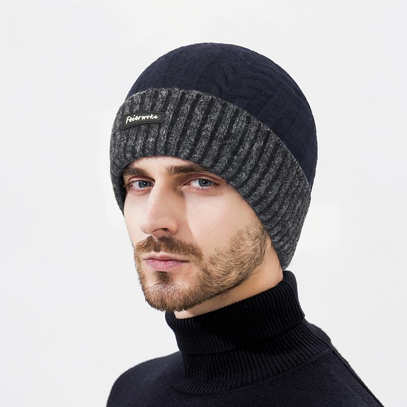 Winter Color Matching Wool Knitted Hat for Men Outdoor Cycling Cold-Proof Warm Wool Hat