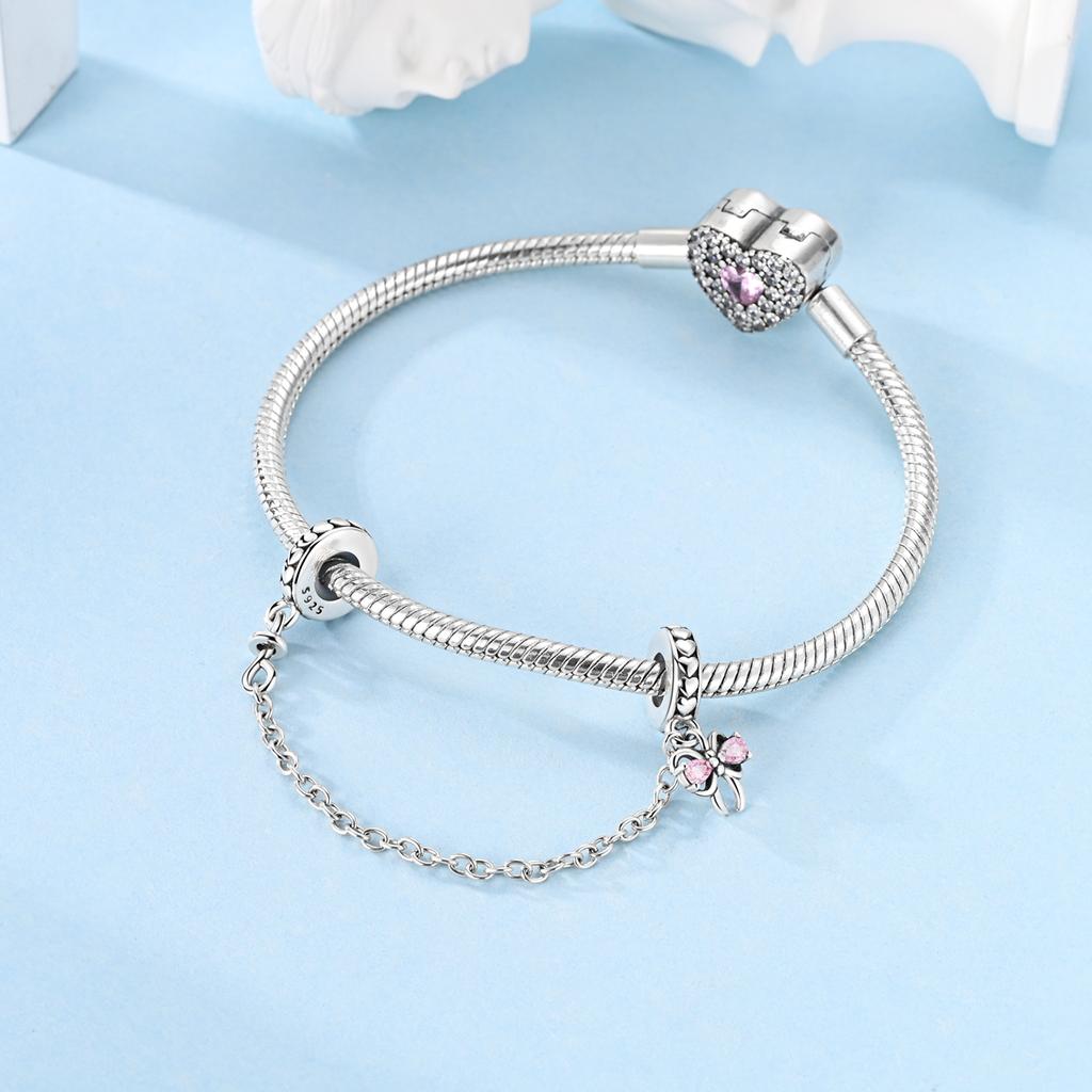 Safety Chain Clasp Clip Charm Silve Heart Bow Sunflower Safety Chain Suitable For Authentic Bracelet Style Bangle Jewelry Creation Present Choice