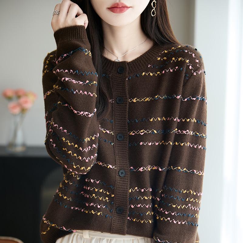 

Women s Retro Color Block Striped Knit Cardigan - Autumn/Winter Loose Fit Sweater Coat Medium