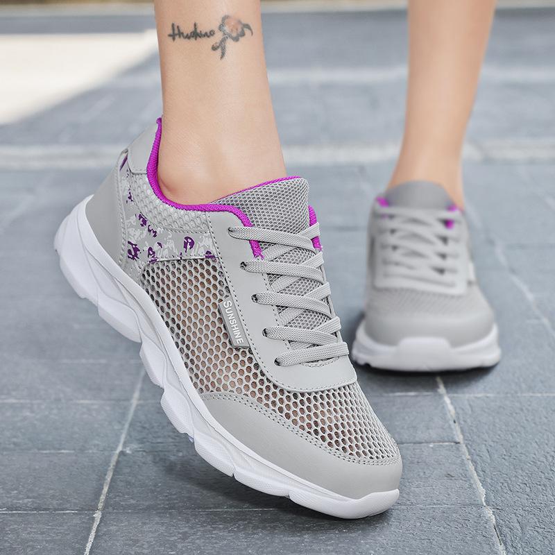 New Versatile Sports Shoes Big Net Breathable Hollow Women's Casual Shoes Lace Up
