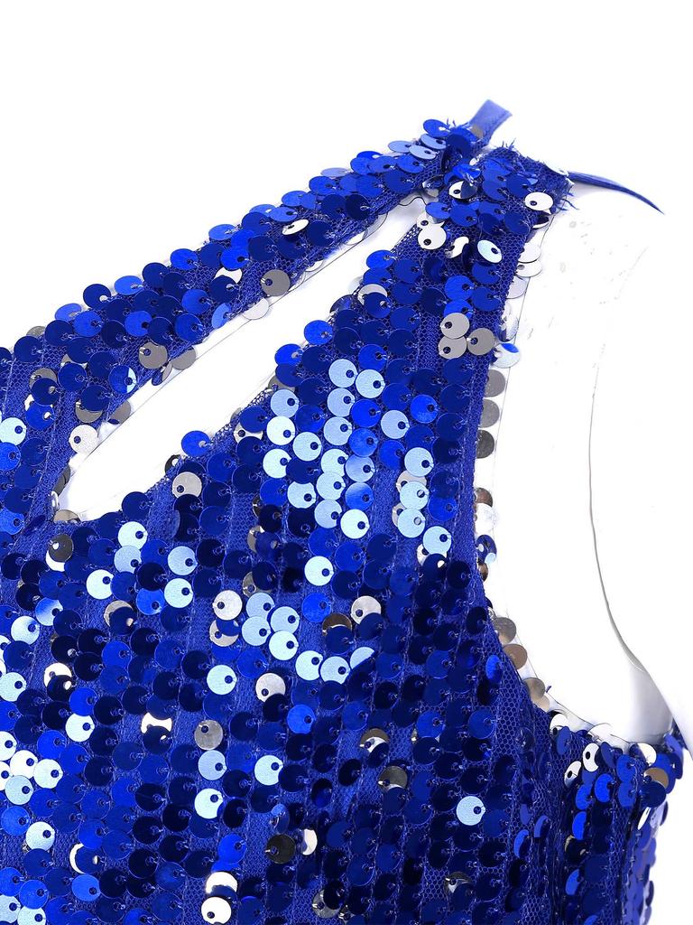 Girls Sparkling Sequin Jumpsuit One Shoulder Design Keyhole Detail Sleeveless Short Bottom Romper