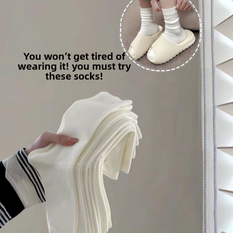 Soft and Boneless Postpartum Stockings, Odor-resistant Mid-calf Socks, Summer Lightweight Style, Spring-autumn White Pile-up Socks