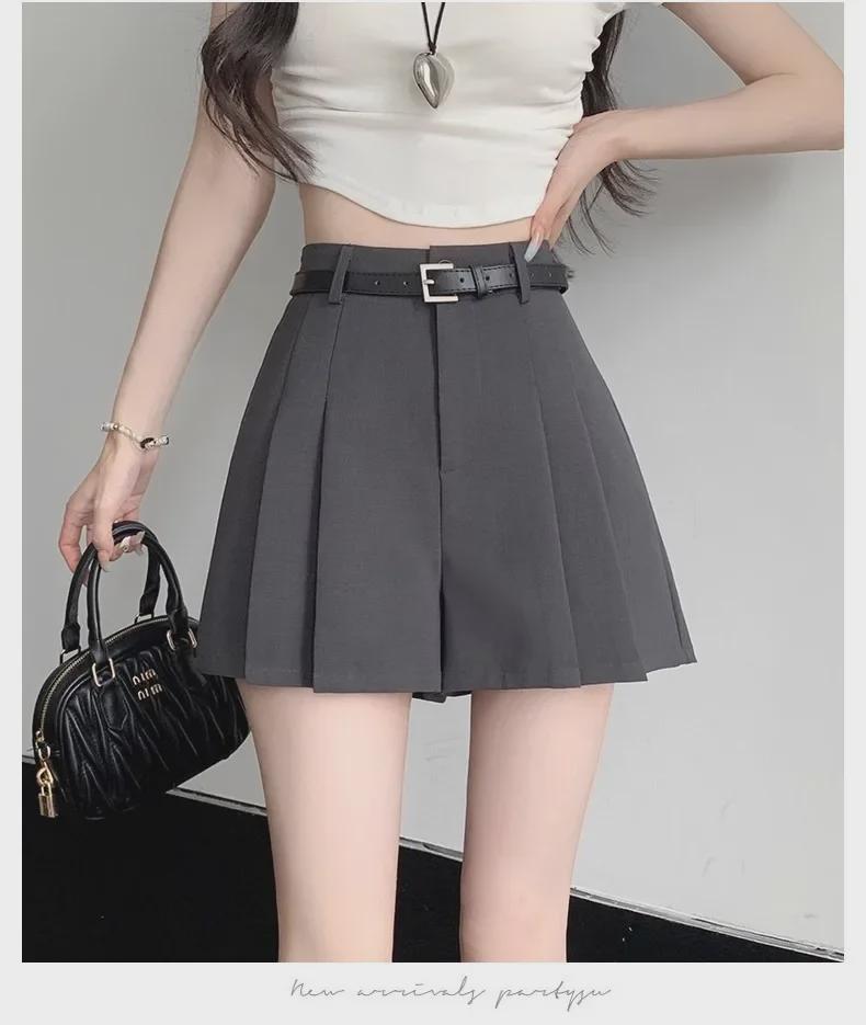 2024 Spring Korean Retro Pleated A-Line Short Skirt with Lining - College Style