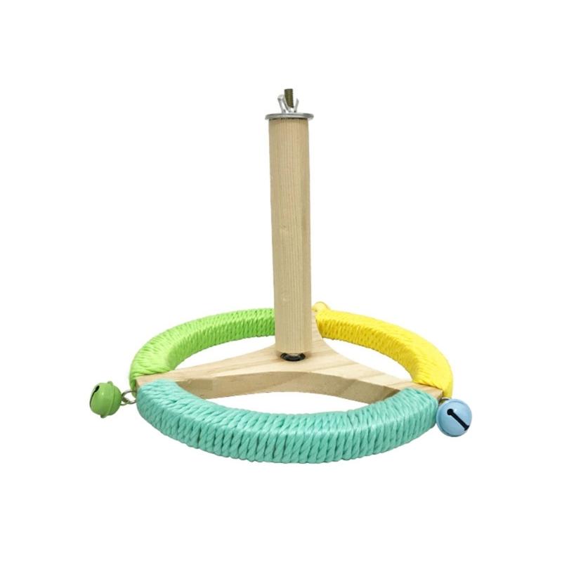 

Wood Rotating Bird Perch Stand Toy For Parrots Budgies Cockatiels with Nonslip Exercise Wheel And Colorful Bells Decors