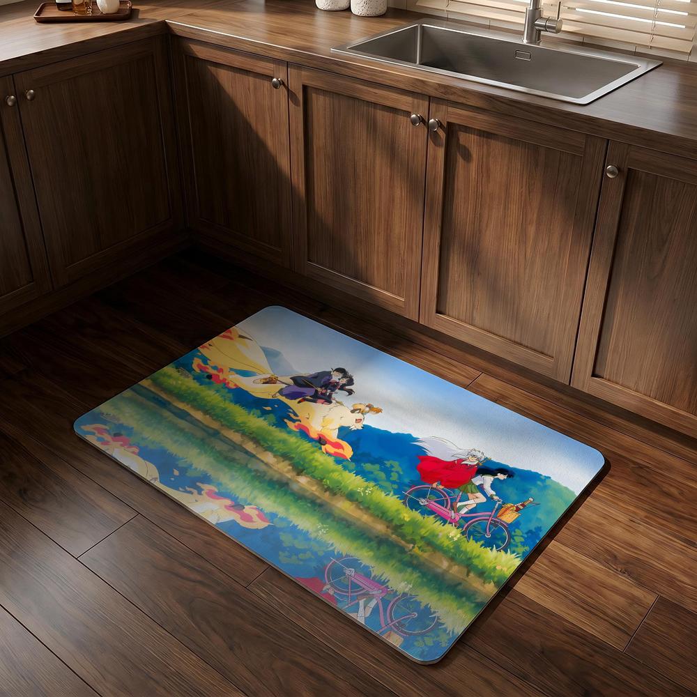 I-Inuyashas Anime Floor Mat Diatomite Bath Mat Super Absorbent Non-slip Easy To Clean Suitable For Bathroom Kitchen