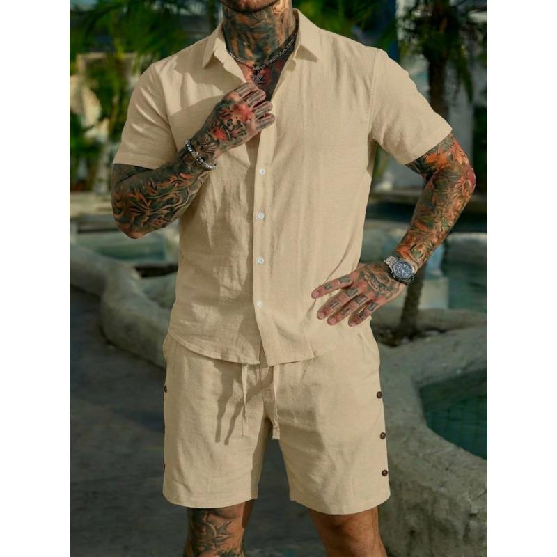 Men Casual Summer Short Sleeve Shirt And Shorts Beach Vacation Set