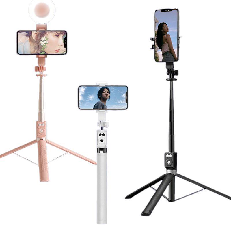 1.8m Bluetooth Selfie Stick with Integrated Tripod and Universal Phone Holder for Remote Control, Charging, and Live Streaming.