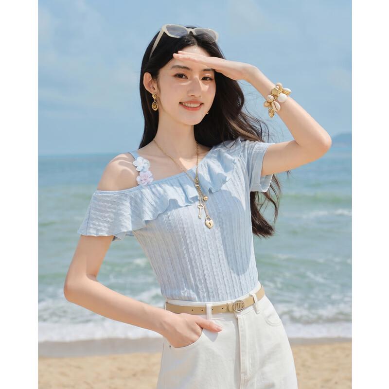 Off-shoulder Ruffle Chiffon Blouse M