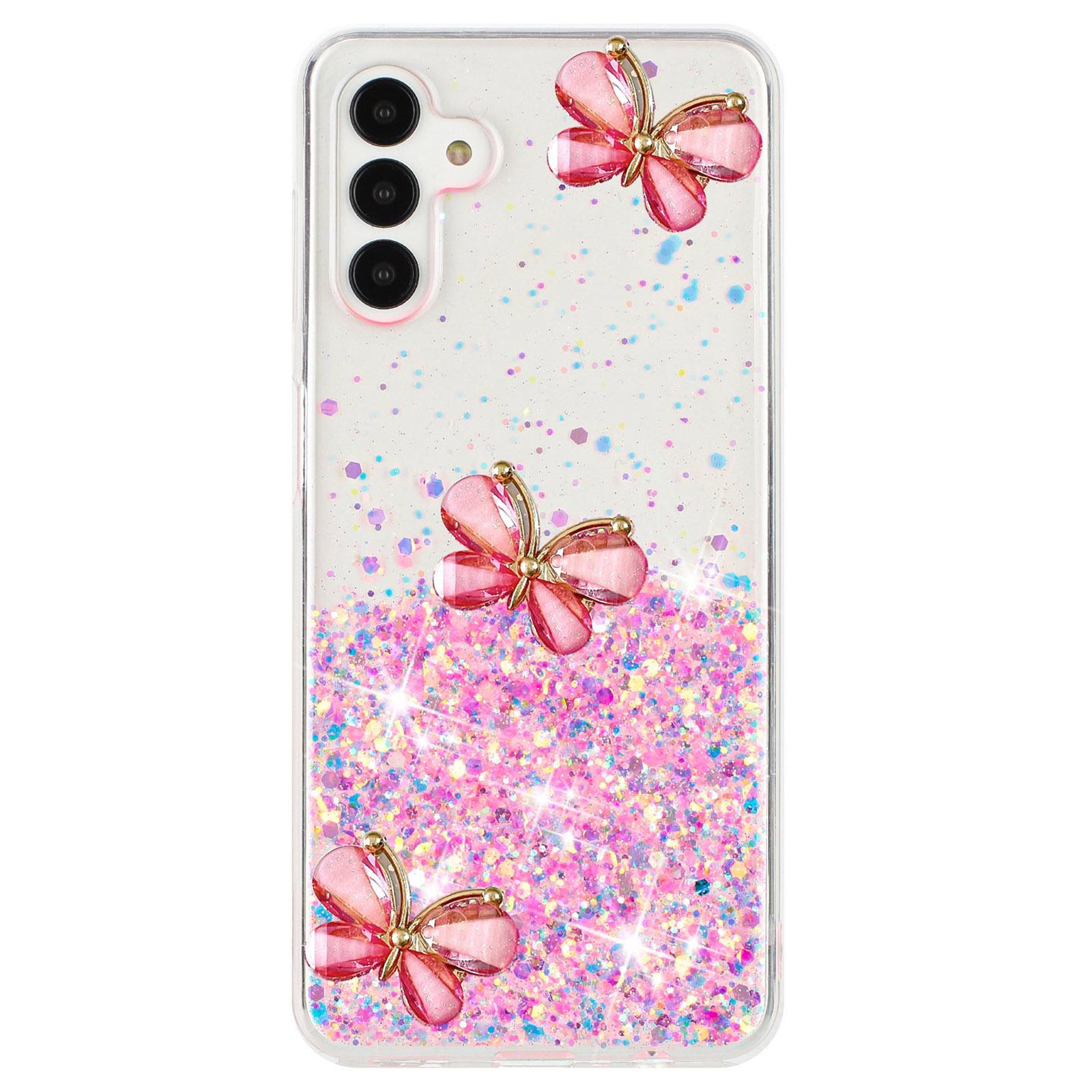 

For Samsung Galaxy S24 FE Case Glowing in Dark 3D Butterfly Epoxy TPU Phone Cover Luminous Pink