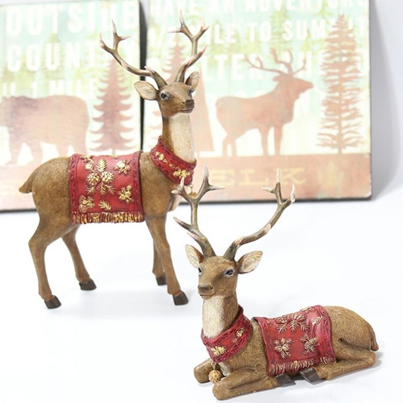 Christmas Decorations Realistic Reindeer Figurines with Long Antler and Feet Tabletop Centerpieces for Home Decors