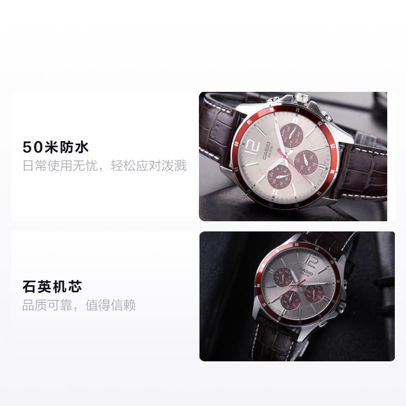 

CASIO STANDARD series business fashion three-eye chronograph Quartz genuine leather strap men s watch silver dial MTP-1374L-7A1 чёрный