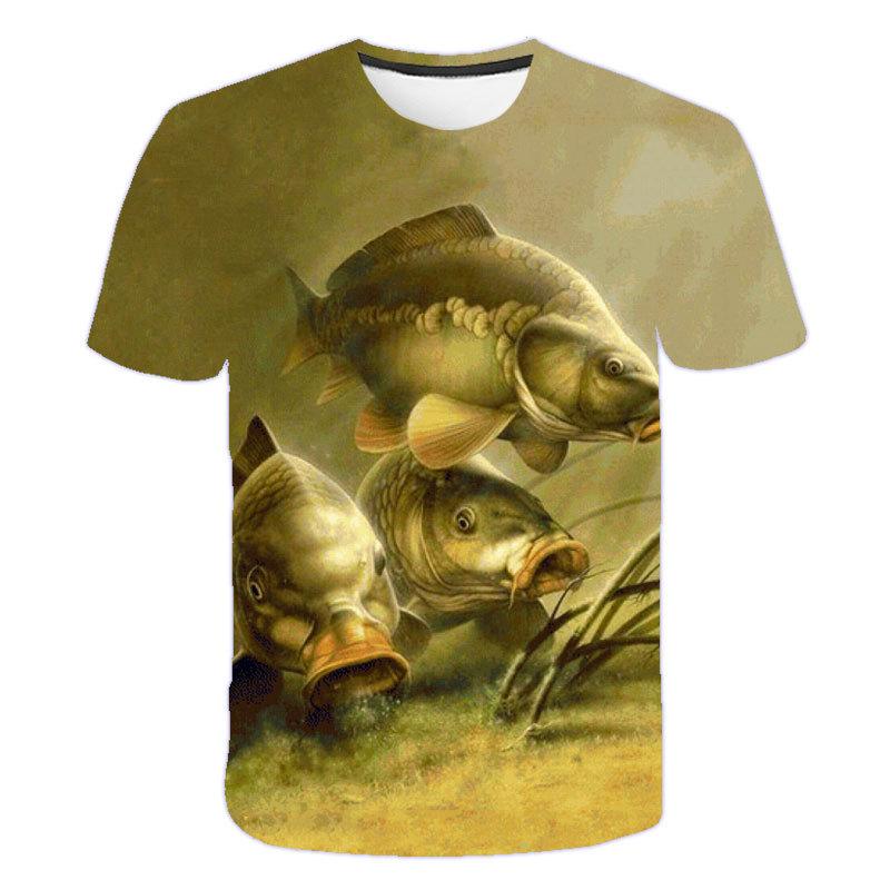 

Летний топ с круглым вырезом и 3D-принтом рыбы, модная повседневная мужская футболка с коротким рукавом L
