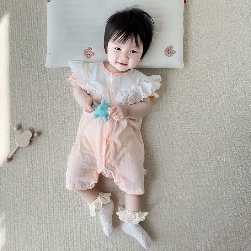 Baby Girl Short Sleeve Cotton Romper Newborn Princess Bodysuit Thin Crawler Suit