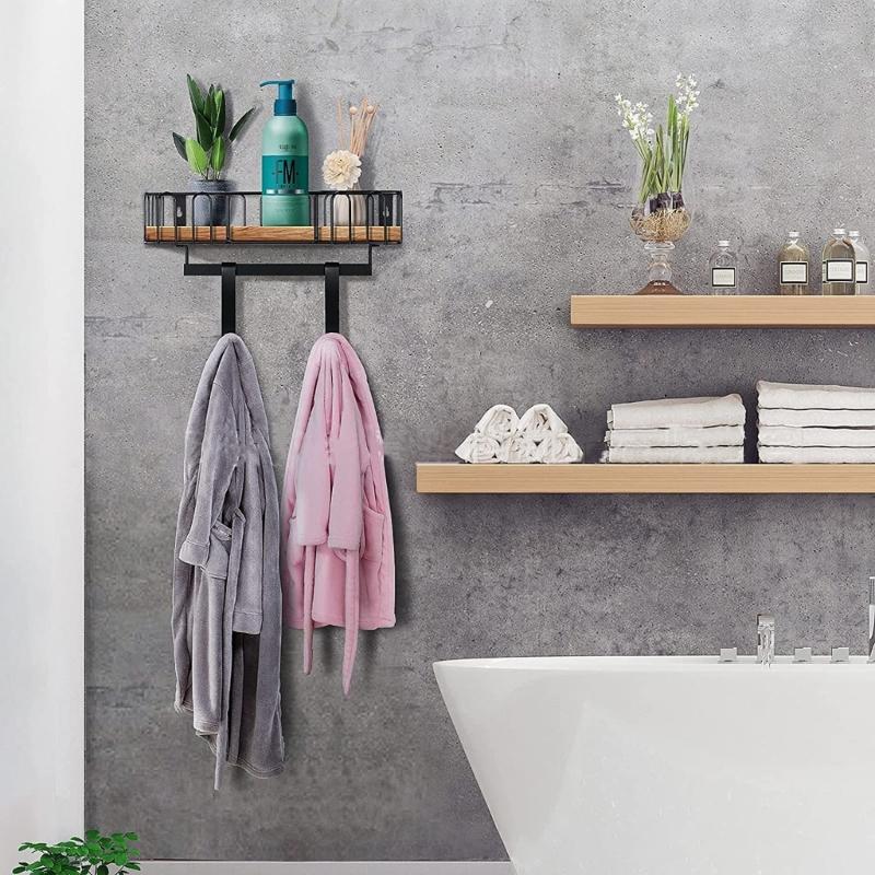 Space Saving Ironing Board Organize Wall Rack with Metal Frame & Wood Basket Laundry Room Ironing Equipment Holder