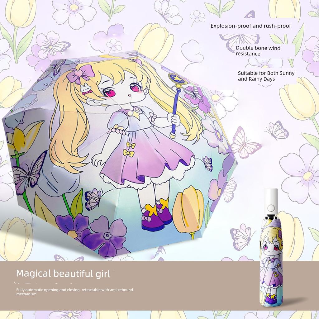 Cute Cartoon Children's Umbrella for Boys and Girls, Suitable for School Use, Uv Protection, Dual-Purpose for Sunny and Rainy Weather, Fully