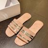 Mode 2024 Damen Hausschuhe Neue Metallgestreifte Sommer Flache Schuhe Mode Slipper Outdoor Damen Lässige Damensandalen Übergröße 43