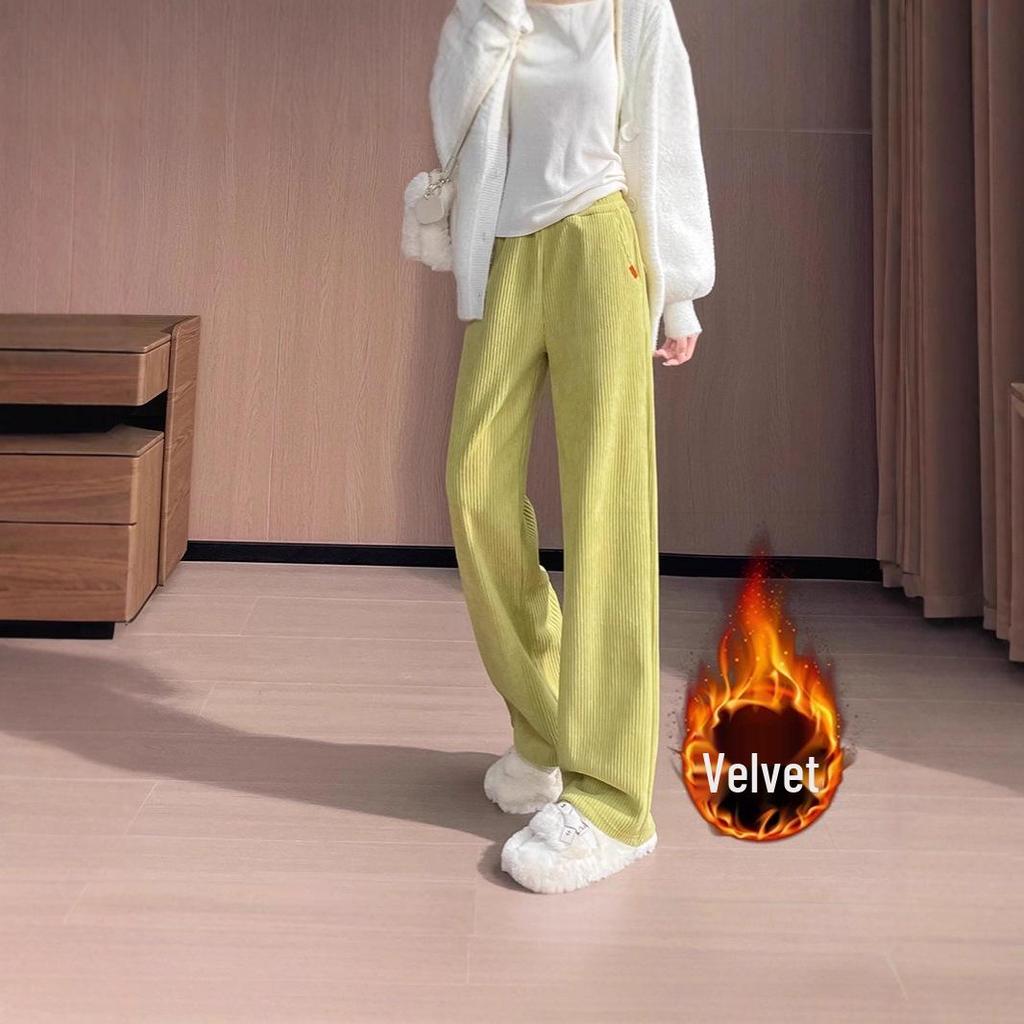 Women's High-Waist Fleece-Lined Wide-Leg Slimming Pants - Autumn/Winter 2025 Style