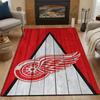 Red Wings Logo On Wooden Texture Patterned Carpet, Non Slip Mat Suitable for Living Room and Bedroom Sofas