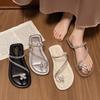 Flat Bottom Set of Toe Small Cool Slippers Women's 2025 New Summer Soft Bottom with Skirt Rhinestones Beautiful Seaside Sandals
