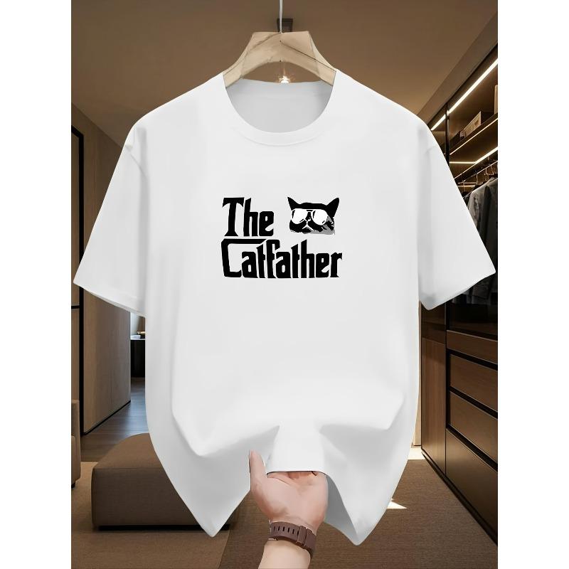 European Sizes Men'S "The Catfather" Graphic Tee - Breathable & Lightweight Summer T-Shirt, Casual Crew Neck, Short Sleeve