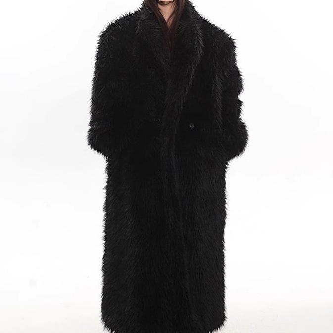 

Women s Long Wool Coat with Faux Fox Fur 3XL чорний