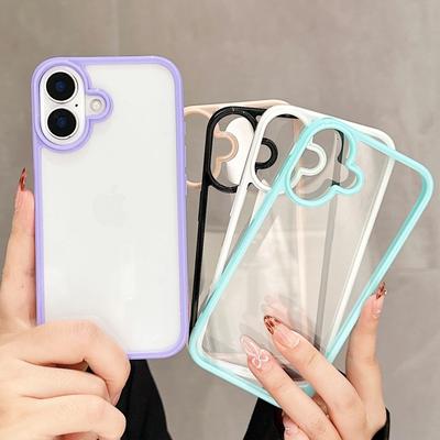 Transparente Bonbonfarbe Stoßstangenhülle für iPhone 16 15 14 13 Mini 12 11 Pro Max XR XS X Plus Weiche Stoßstange Stoßfeste Harte Rückseite